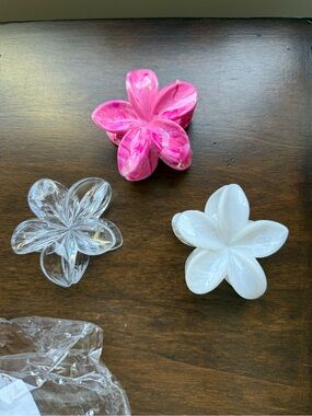 Floral Spring Clip Trio - Pink, Clear & White